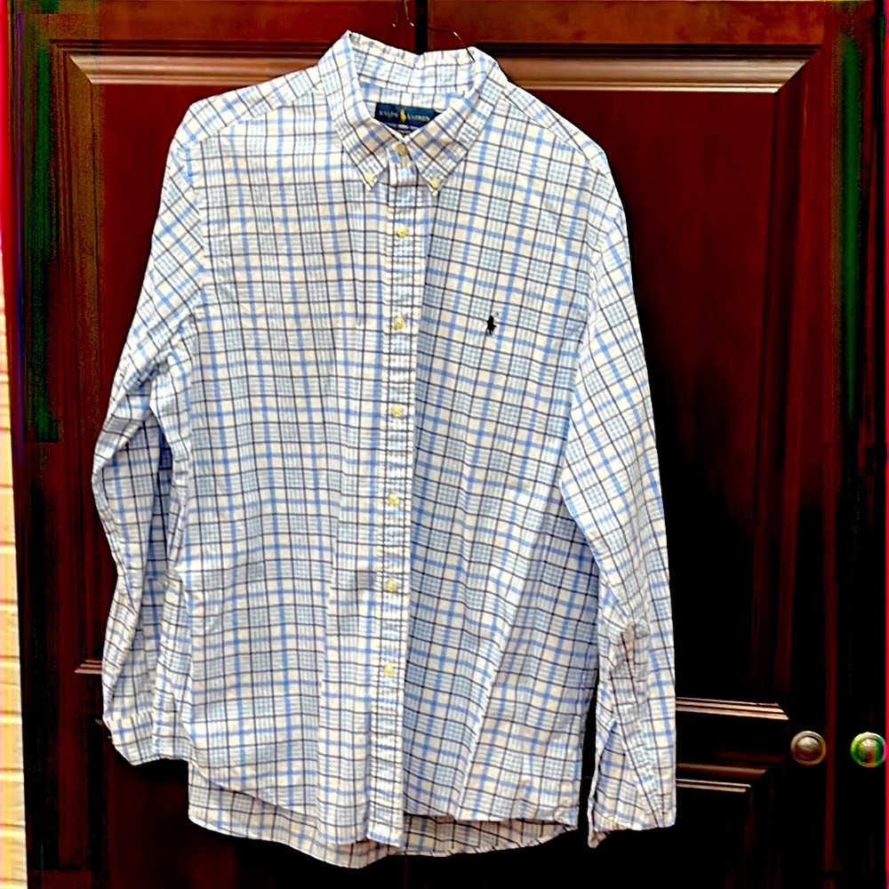 Ralph Lauren Men’s XXL Classic Fit Long Sleeve Button Up. Blue and White
